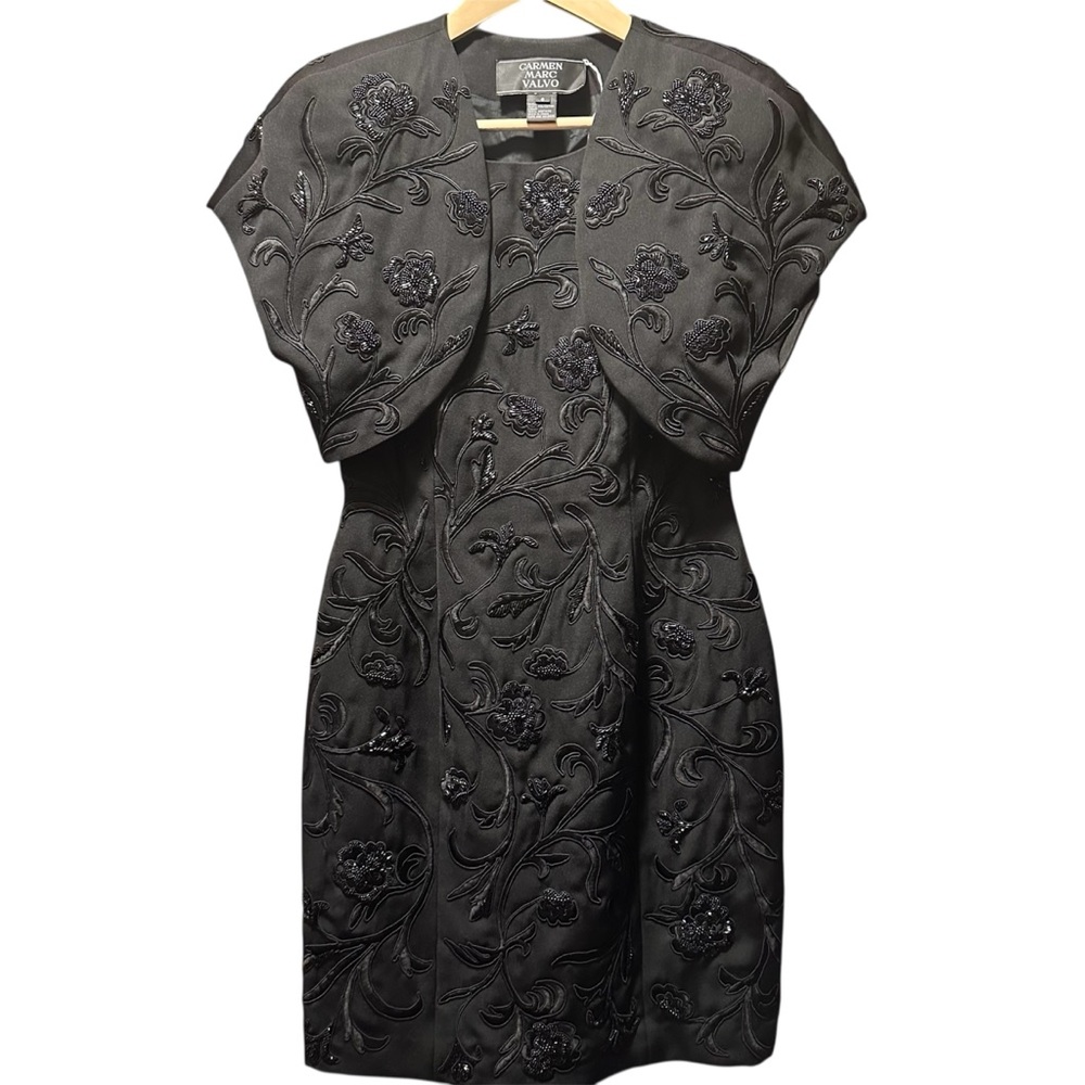 EUC Carmen Marc Valvo Black Beaded Cocktail Dress